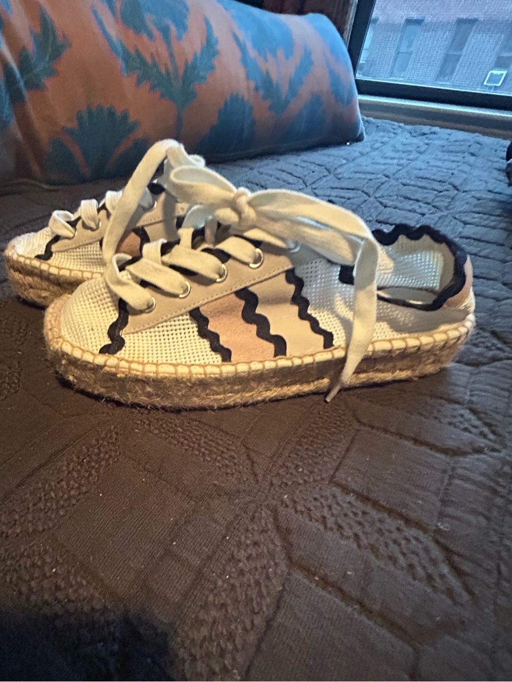 Bernardo White and Navy Espadrille Lace-Up Sneakers